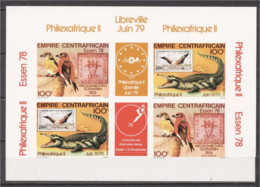 Centrafrica 1978, Philaexpo Essen78, Stamp On Stamp, Birds, Crocodrile, Blok IMPERFORATED - Songbirds & Tree Dwellers