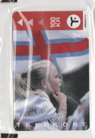 Faroe Islands, OD-034, Mint In Blister 100 Kr, Faroese Map & Flag, Flag, 2 Scans. - Isole Faroe