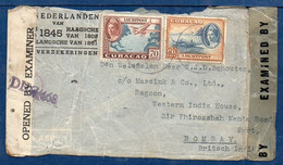 Curazao To British India (Bombay), 1945, Via Air Mail, 2 Censor Tapes - Curaçao, Nederlandse Antillen, Aruba