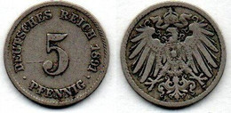 Allemagne - Deutschland - Germany 5 Pfennig 1891 F TB - 5 Pfennig
