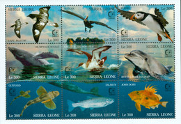 SIERRA LEONE 1995 - Singapore 95 - Oiseaux-baleines-dauphins-poissons - 9 V. - Peces