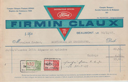 Facture / Document - Firmin Claux / Distributeur Voitures Ford - Beaumont -1948 - 1950 - ...