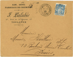 13 Juillet 1893 Sage N°101 Cachet Toulouse Quartier De La Bourse Vers NIMES - 1877-1920: Semi Modern Period