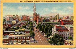 Ohio Columbus Looking West On Broad Street From Memorial Hall 1949 Curteich - Columbus