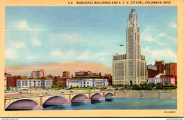 Ohio Columbus Municipal Buildings And A I U Citadel 1944 Curteich - Columbus