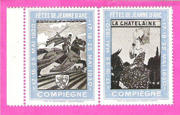 Fêtes De Jeanne D'Arc 1930 à Compiègne 2 Vignettes Postales Se Tenant - Blocchi & Libretti
