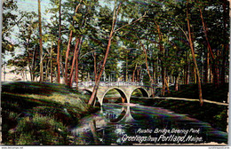 Maine Portland Greetings Showing Rustic Bridge In Deering Park 1908 - Portland