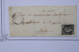 AX10 FRANCE  BELLE LETTRE INCOMPLETE  16 AVRIL  1849  N° 3 NOIR /BLANC  POUR LARGENTIERE++AFFRANCH. INTERESSANT - 1849-1850 Cérès