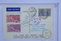 AX10 FRANCE  BELLE CARTE RR 1938 1ER VOL MEETING LA BAULE / LE PALAIS +MERMOZ++VIGNETTES +AFFRANCH.PLAISANT - 1960-.... Cartas & Documentos