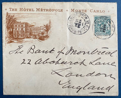 MONACO Lettre Décorée De L'Hotel Métropole Avec N°19 25c Vert Obl De Monte-Carlo Pour LONDRES TTB - Lettres & Documents