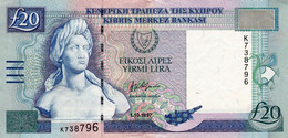 CYPRUS 20 POUNDS 1997 VF-EXF P-63a "free Shipping Via Registered Air Mail" - Zypern