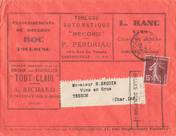 SEMEUSE 15C SUR ENVELOPPE PUBLICITAIRE ADRESSES-REMY PARIS 1933 POUR TESSON - Briefe U. Dokumente