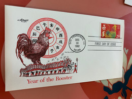 New Year Cock Rooster FDC USA From Hong Kong - FDC