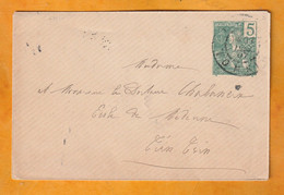 1907 - Entier Postal Enveloppe Mignonnette Type Grasset 5 C  De HANOI, Tonkin Vers Tien Tsin - Via Shanghai - Date 437 - Cartas & Documentos