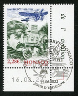 MONACO (2022) 150 Anniv. Naissance Louis Blériot 1872-1936, Aviateur, Monoplan, Aviation Pioneer Monoplane - Coin Daté - Used Stamps