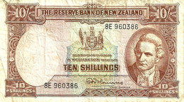 NEW ZEALAND 10 SHILLINGS BROWN COOK FRONT KIWI BIRD BACK ND(1967) VF  W/O SECURITY THREAD P.158d LAST READ DESCRIPTION!! - New Zealand