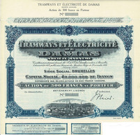 - Titre De 1928 - Tramways Et Electricité De Damas - Déco - Blanco - Bahnwesen & Tramways