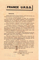 TRACT FRANCE U.R.S.S. COMITE 06 . NICE . PROPAGANDE - Historical Documents