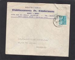 BOUTEILLERIES, ETABLISSEMENTS FR. KINDERMANS,BRUXELLES. COB NO 725 SEUL SUR LETTRE DE JETTE,1946. - Covers & Documents