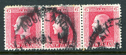 New Zealand 1915-30 KGV - Recess - P.14 X 13½ - 6d Carmine Strip Used (SG 425) - Usados