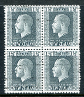 New Zealand 1915-30 KGV - Recess - P.14 X 14½ - Wide Wmk & No Wmk. - 1½d Grey-slate Block Used (SG 431b/ba) - Gebraucht