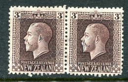 New Zealand 1915-30 KGV - Recess - P.14 - Sideways Wmk. - 3d Chocolate Pair Used (SG 433) - Gebraucht