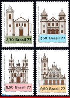 Ref. BR-1545-48 BRAZIL 1977 CHURCHES, RELIGIOUS ARCHITECTURE,, MI# 1637-40, SET MNH 4V Sc# 1545-1548 - Churches & Cathedrals