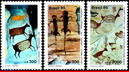 Ref. BR-1998-00 BRAZIL 1985 ART, CAVE PAINTING, ROCK ART,, DEER, SET MNH 3V Sc# 1998-2000 - Otros