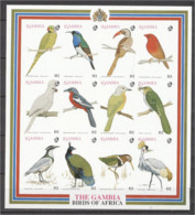 Gambia 1993, Birds, Parrots, Sheetlet IMPERFORATED - Songbirds & Tree Dwellers