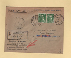 Reprise Du Service Postal Aerien - Pornichet - Recommande Destination Belgrade - 1-1-1946 - Yougoslavie - 1960-.... Lettres & Documents