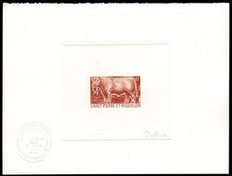 ST. PIERRE & MIQUELON(1970) Charolais Bull. Die Proof In Brown Signed By The Engraver QUILLIVIC. Scott 406, Yvert 409 - Geschnittene, Druckproben Und Abarten