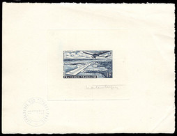 FRENCH POLYNESIA(1960) Papeete Airport. Die Proof In Blue Signed By The Engraver. Scott No C28, Yvert No PA5. - Imperforates, Proofs & Errors
