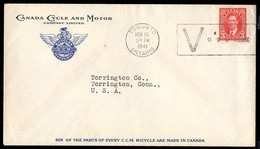 CANADA(1941) Bicycle. Envelope With Corner Ad For Canada Cycle And Motor Company. - 1903-1954 Rois