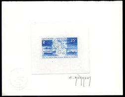 ST. PIERRE & MIQUELON(1967). Die Proof In Blue Signed By The Engraver DURRENS. Visit Of Charles DeGaulle. Sc C35,YT PA38 - Imperforates, Proofs & Errors