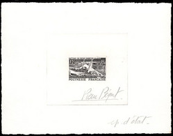 FRENCH POLYNESIA(1966) Sport Fishing Motorboat. Stage Die Proof In Black Signed By The Engraver. Scott 219, Yvert 38. - Sin Dentar, Pruebas De Impresión Y Variedades