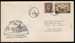 CANADA(1933) Horses Pulling Logs. First Flight Cover Bissett To Wadhope. - Premiers Vols