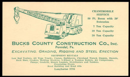 U.S.A.(1951) Mobile Crane. 2c Franklin Postal Card (UX38) With Illustrated Ad On Reverse For Bucks County Construction - 1941-60