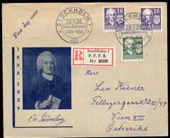 SWEDEN(1938) Emanuel Swedenborg. Registered FDC With Cachet. Scott Nos 264-6. This Lot Includes Several 10o Varieties - Variedades Y Curiosidades