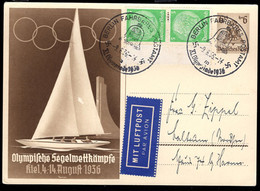 GERMANY(1936) Racing Sailboat. 4+6 Pf Postal Card With Special Event Cancel (9-August-1936) For Berlin Mobile PO. - Summer 1936: Berlin