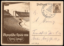GERMANY(1936) Olympic Stadium. 4+6 Pf Postal Card With Special Event Cancel (11-August-1936) For Berlin Olympics - Ete 1936: Berlin