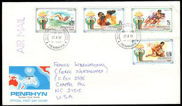 PENRHYN(1992) Swimming. Boxing. Running. Wrestling. Addressed FDC With First Day Cancel. Scott Nos 401-4. Barcelona - Penrhyn