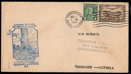 CANADA(1931) Car Driving Through Tunnel In Sequoia Tree. First Flight Cover From Vancouver To Victoria. - Primeros Vuelos