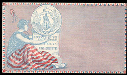 U.S.A.(1862) Lady Liberty Holding Massachusetts Seal. Unused Civil War Patriotic Cover With Color Illustration. - Postal History