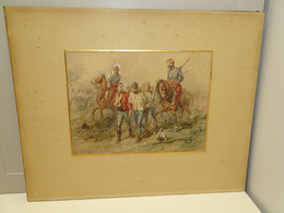 * ESQUISSE AQUARELLEE COLLEE SUR CARTON Signée ANDRIEUX SOLDATS 1870 XIXe    E - Aquarelles