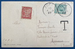 Carte Postale De ZOCCA Pour Monaco Avec Italie 5c Vert Taxée En Arrivée Taxe De MONACO 10c Rouge N°3 TTB - Briefe U. Dokumente