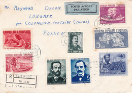 Registered Airmail Cover Albania (Tirana) To France 12/1/1959 With 10x 0,50 Lk On Back - Albania