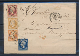 FB-329: FRANCE: Lot Avec Enveloppe  N°17Al (1 Voisin)-(13A-14Aa-16)(courts) Aff Quadricolore - 1853-1860 Napoléon III.