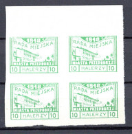 Pologne 1918 Poste Locale PRZEDBORZA Bloc 4x10 Halerzy Verts Non Dentelés Neufs  7 €  Ex N°2  (cote ?, 4 Valeurs) - Neufs