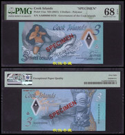 Cook Islands 3 Dollars, (2021), Polymer, Specimen, PMG68 - Cook