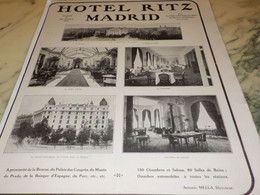 ANCIENNE PUBLICITE  HOTEL RITZ MADRID 1910 - Other